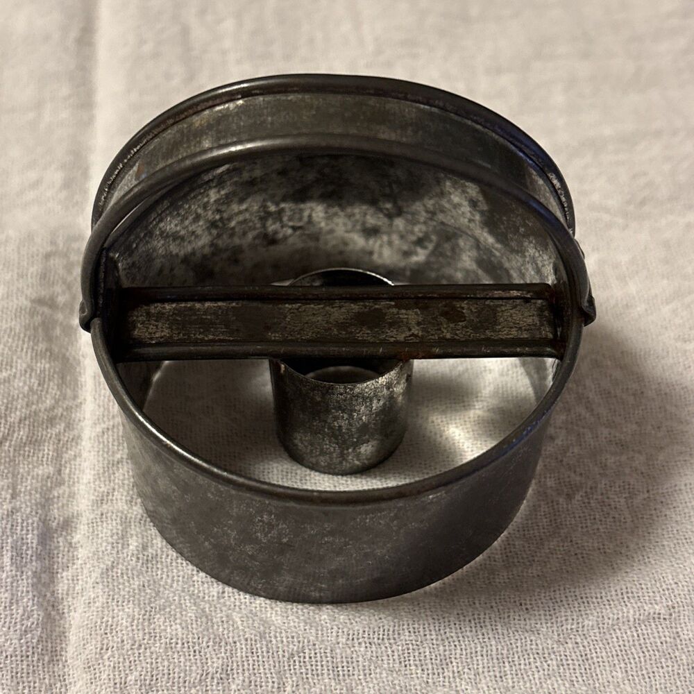 Vintage Primitive Hand Soldered Tin Donut Doughnut Cutter w/Handle 2.5 Inches